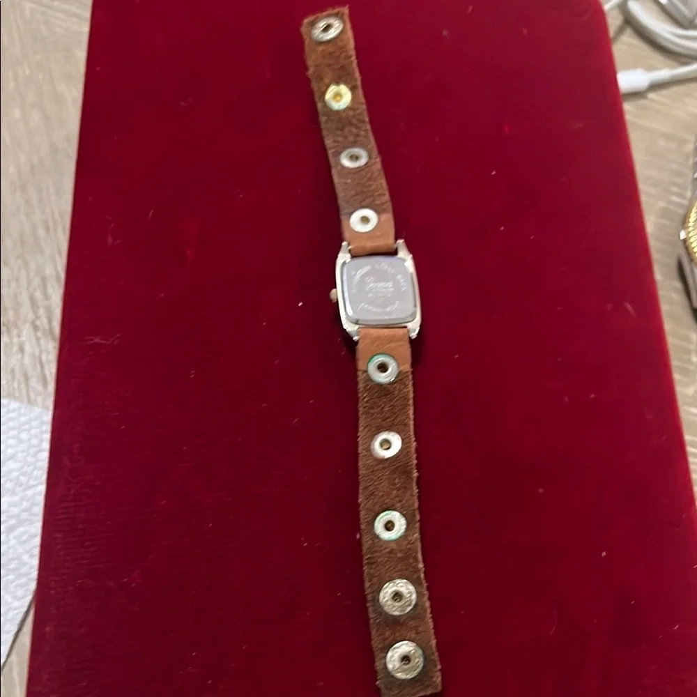 Geneva Brown Studded Leather Watch
